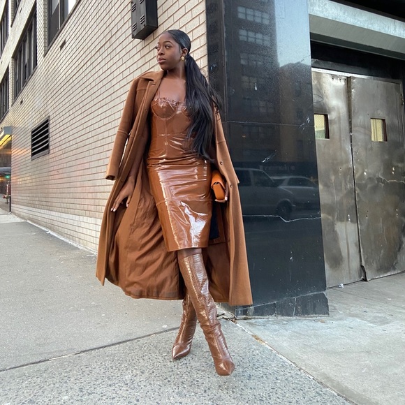 LPA Dresses & Skirts - LPA Brown Midi Latex Dress!